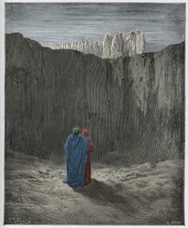 Purgatorio, Canto 3: La compagnia delle anime sulla scogliera (illustrazione dalla Divina Commedia di Dante Alighieri, 1885)